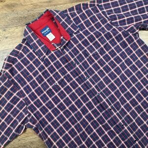 Wrangler Western Wear Med Red Blue Pearl Snap‎ Button Up Shirt Short Sleeve 2XL
